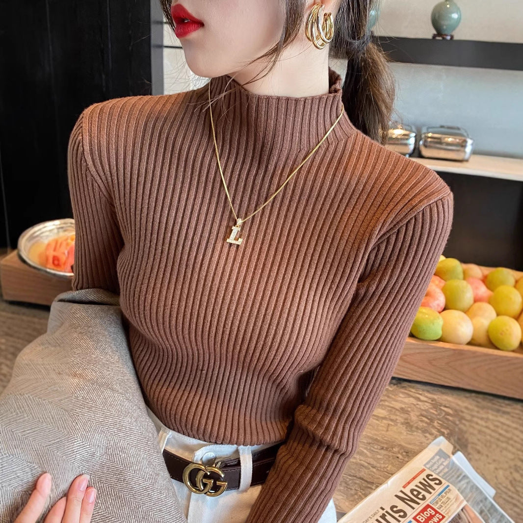 Half Turtleneck Knitted Sweater Women's Bottoming Shirt Women's Autumn and Winter