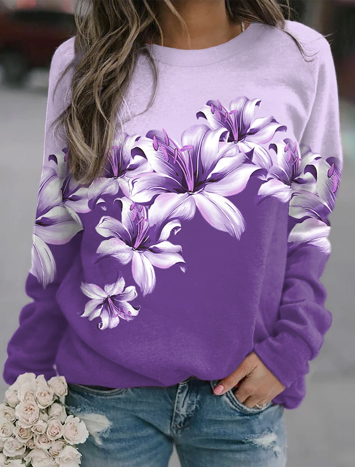 Women's Printed Long Sleeve Sports Pullover