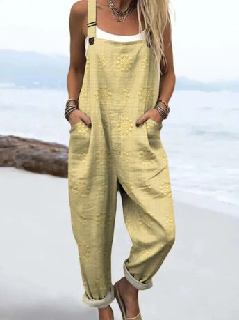 Casual Plus Size Solid Color Pocket Overalls
