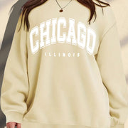 Women's Plus Size Soft Casual Long Sleeve Crew Neck Sweatshirt with American Campus Print