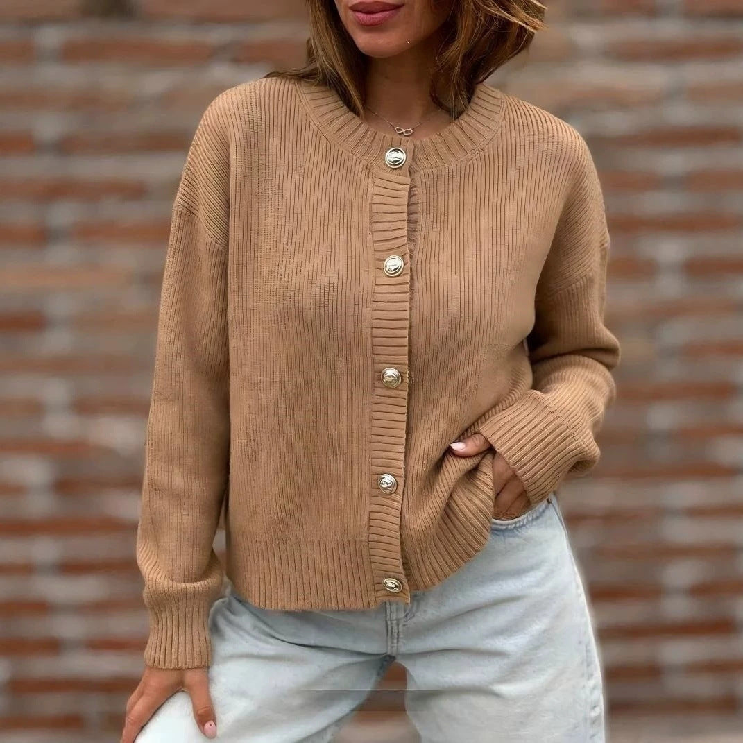 Womens Button-front Cardigan Long-sleeve Sweater
