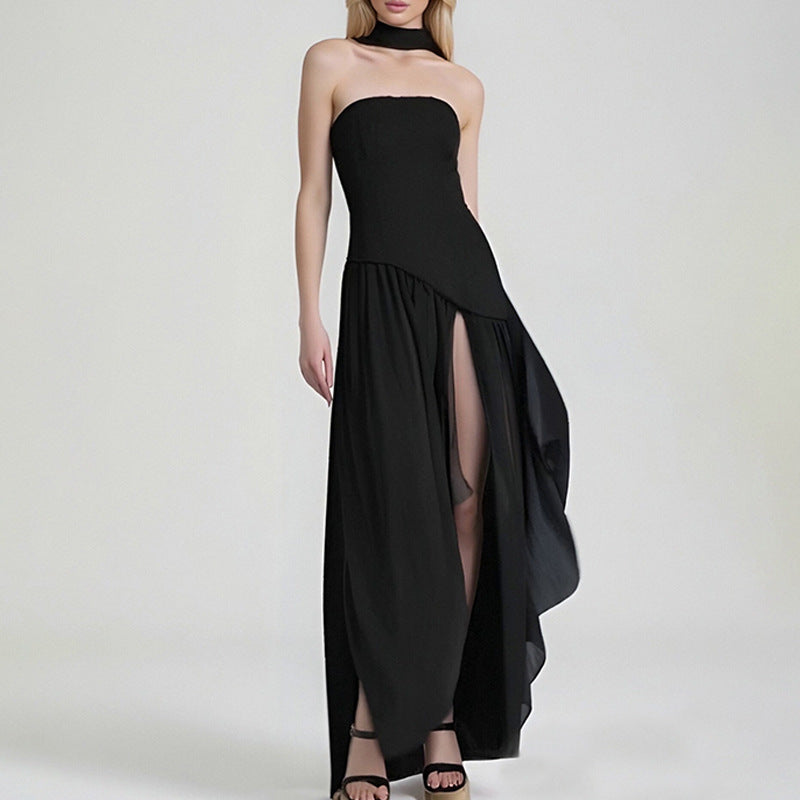 Elegant French Slit Midi Dress - Slim Fit Summer Style