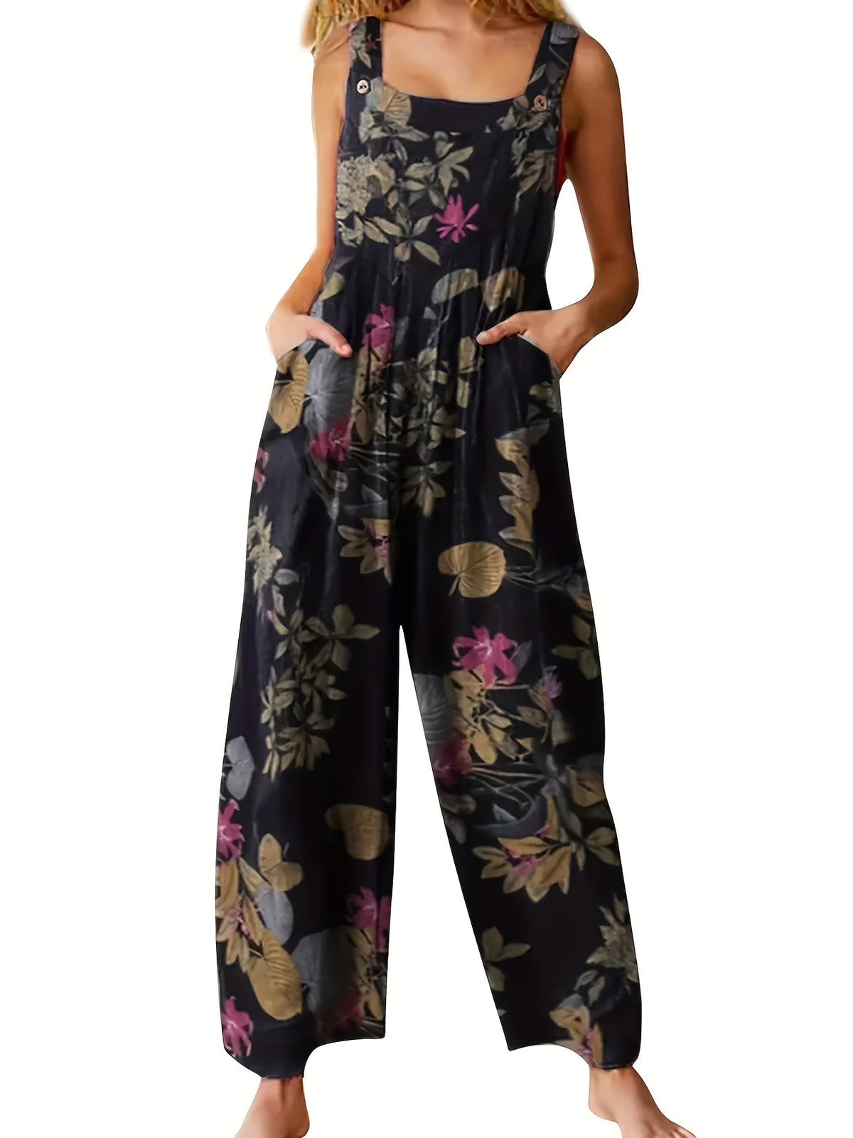 Women's Ethnic Print Button Jumpsuit Casual Romper