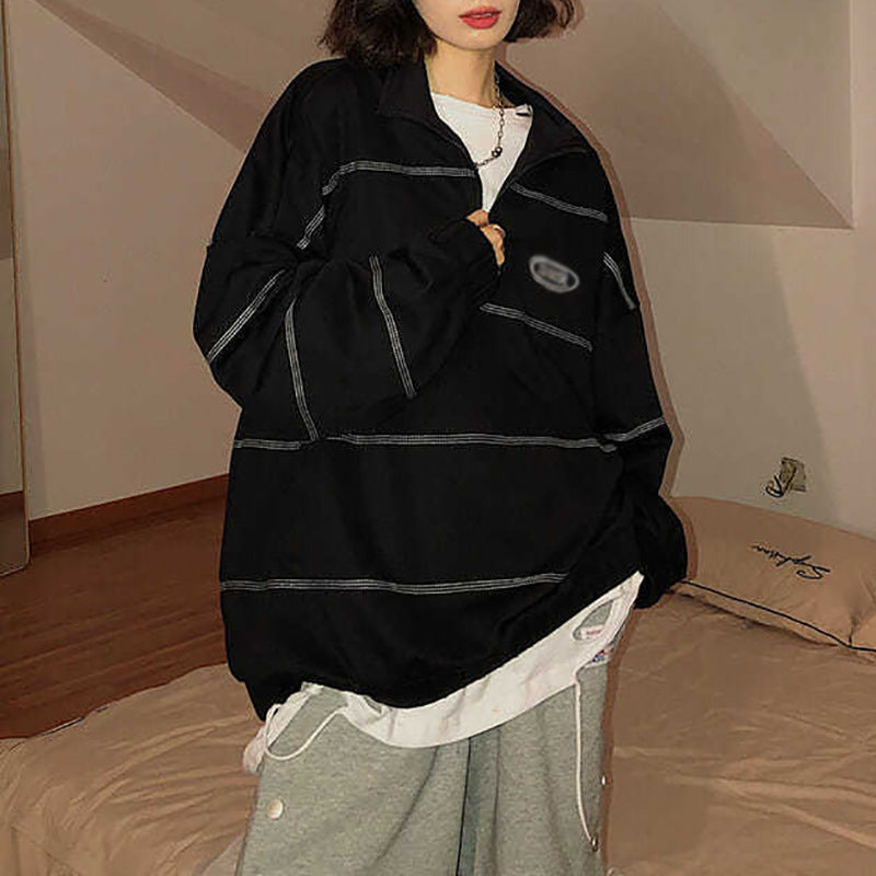 Trendy Streetwear Polo Collar Sweatshirt
