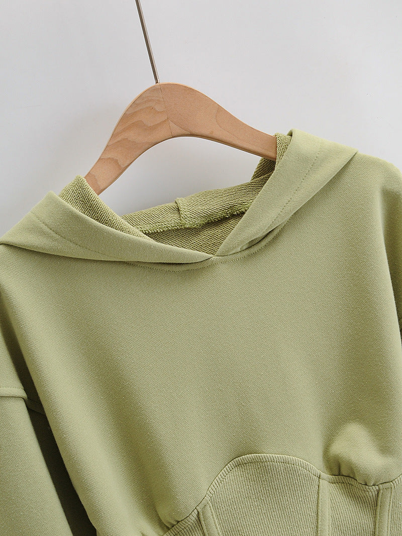 European And American Slim Fitting Navel Solid Hooded Sweater
