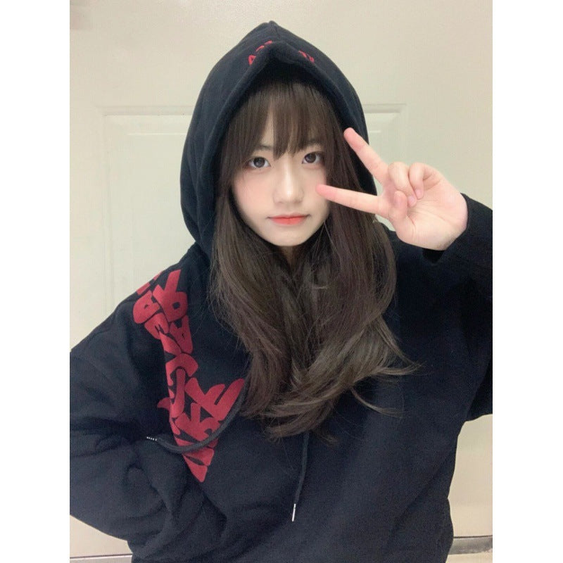 Women's Casual Black Loose Hoodie