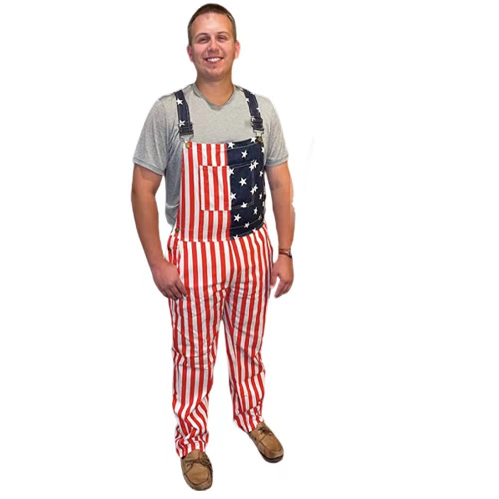 American Flag Denim Couple Overalls & Patriotic Suspender Pants