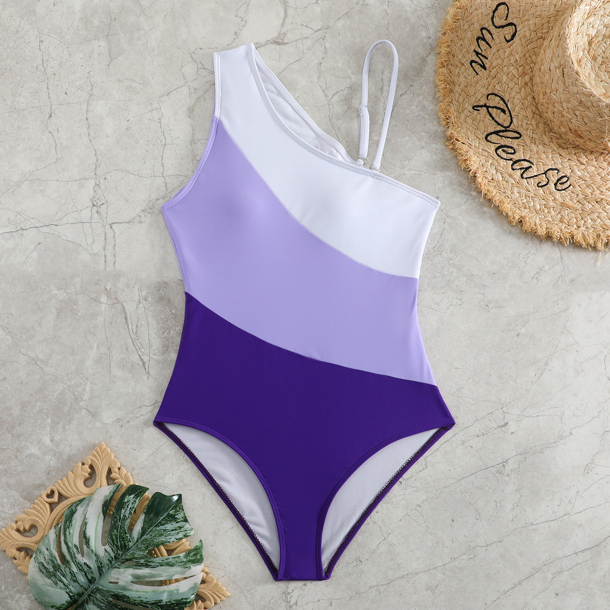 Clothing One-piece Color Contrast Patchwork Swimsuit