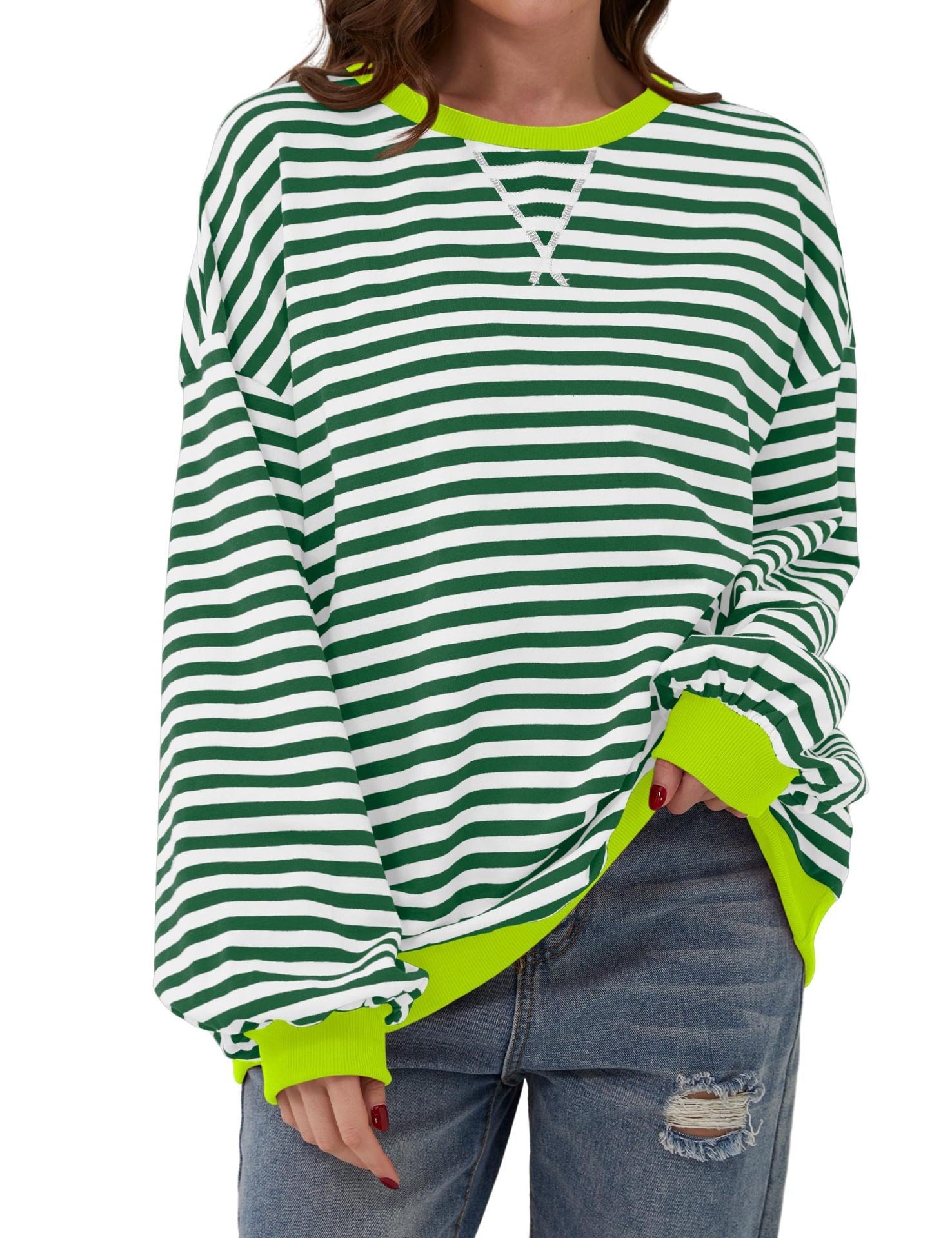 Casual Striped Round Neck Long Sleeve Slim Pullover Top