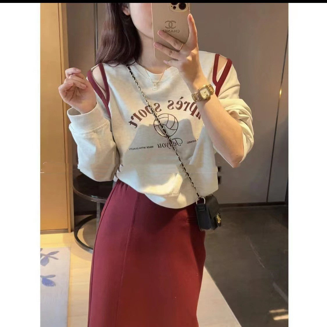 Off-shoulder Hoodie Female Spring Lazy Casual Crewneck Top Thin