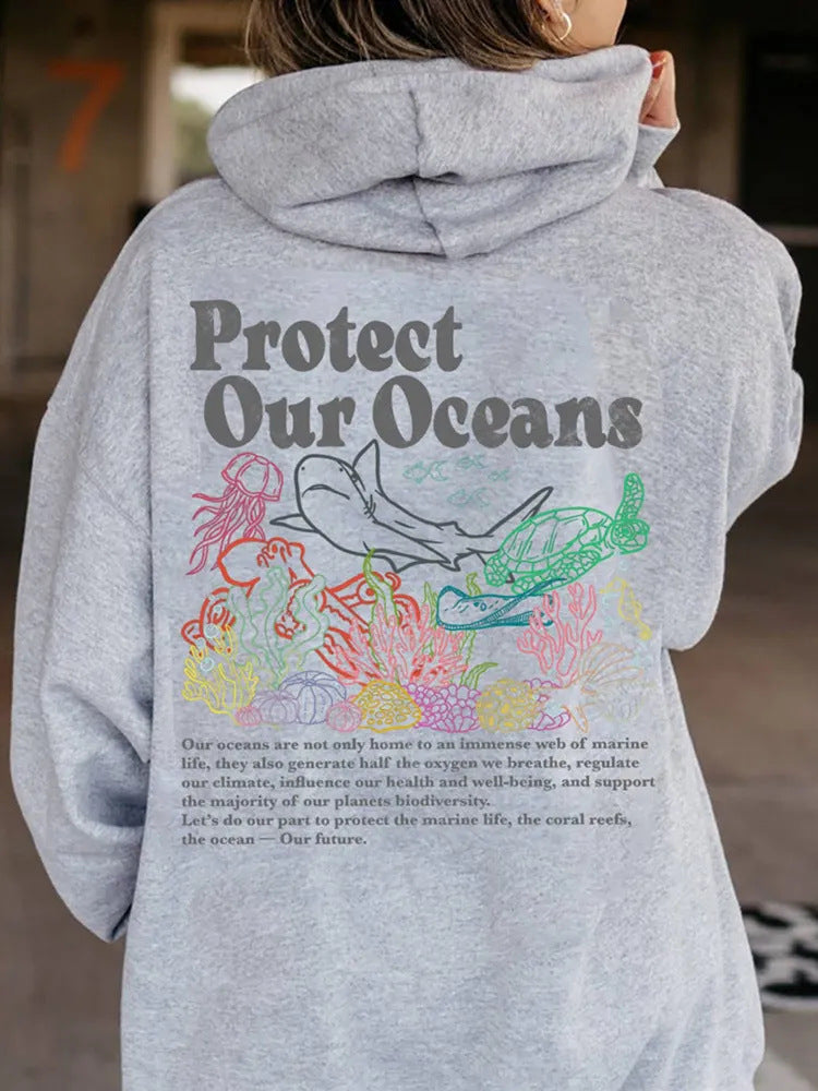 Protect Our Oceans Women's Loose Graphic Hoodie