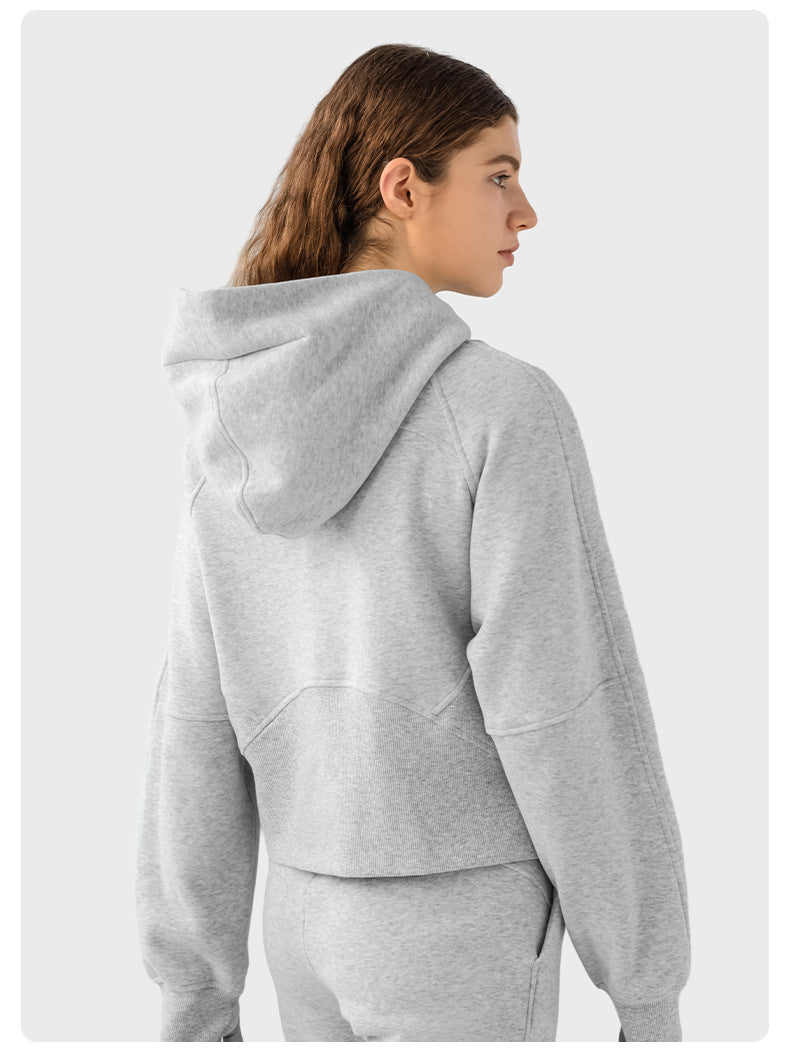 Autumn And Winter Hoodie Half Zipper Sweater Women's Short Casual Loose All-Match Sports Top