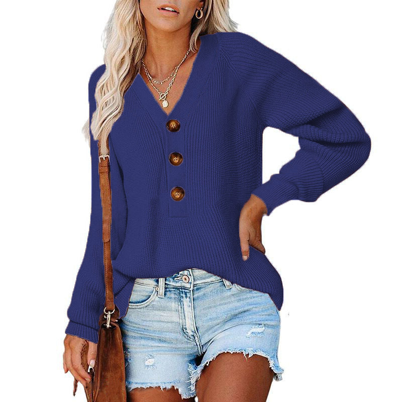 Women's V-Neck Button Knit Sweater