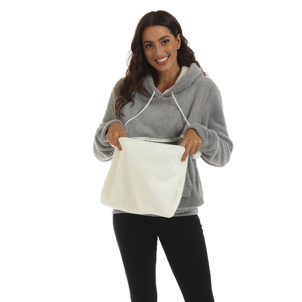 Cozy Solid Color Hooded Sweatshirt with Large Pocket