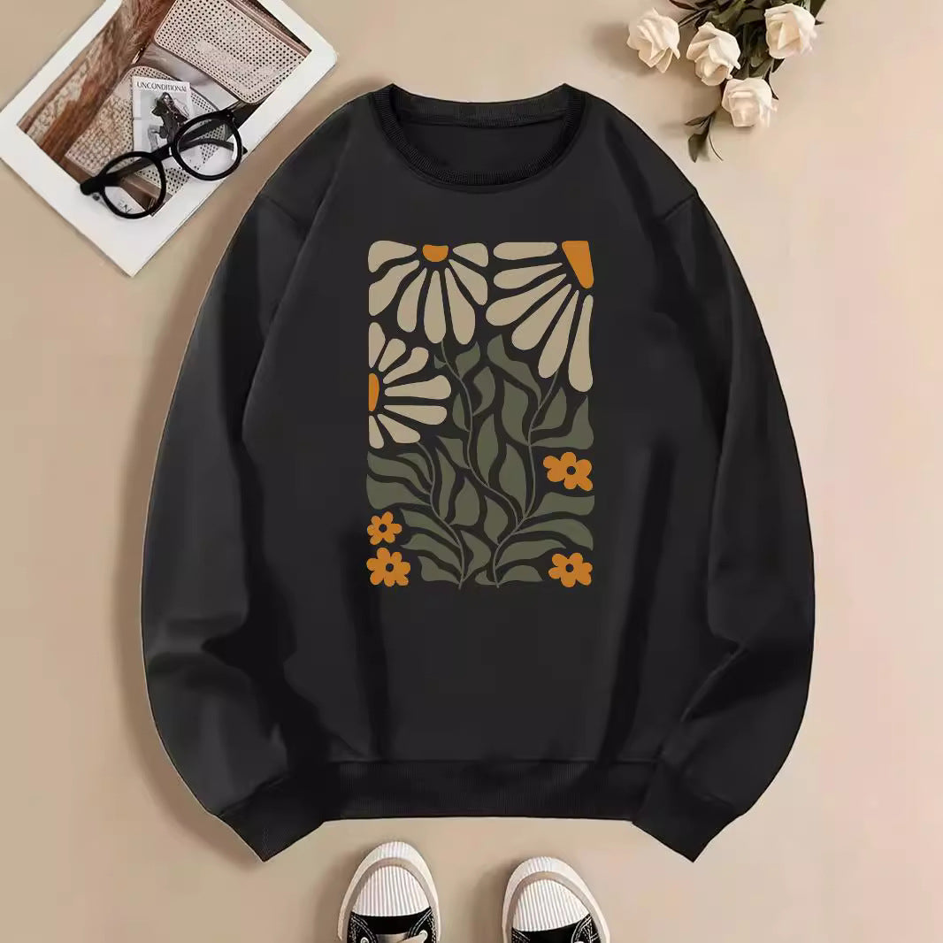 Floral Print Long Sleeve Pullover Knit Sweater