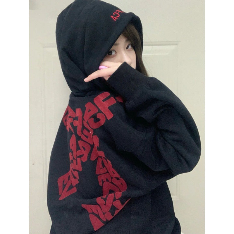 Women's Casual Black Loose Hoodie