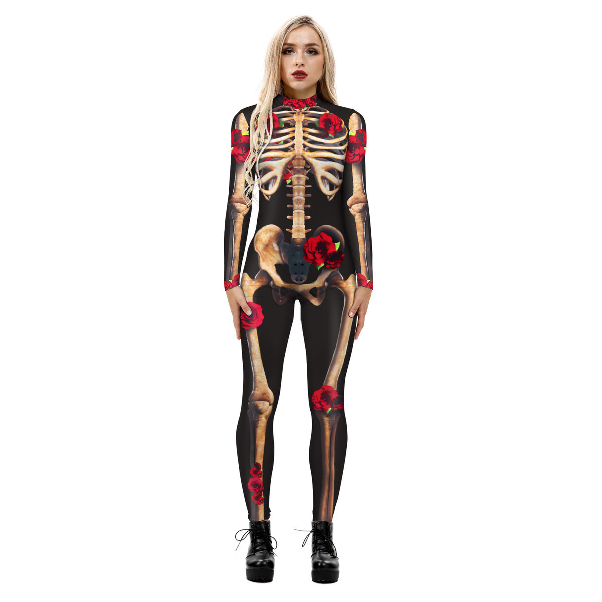 Tight Long-sleeved Skeleton Jumpsuit