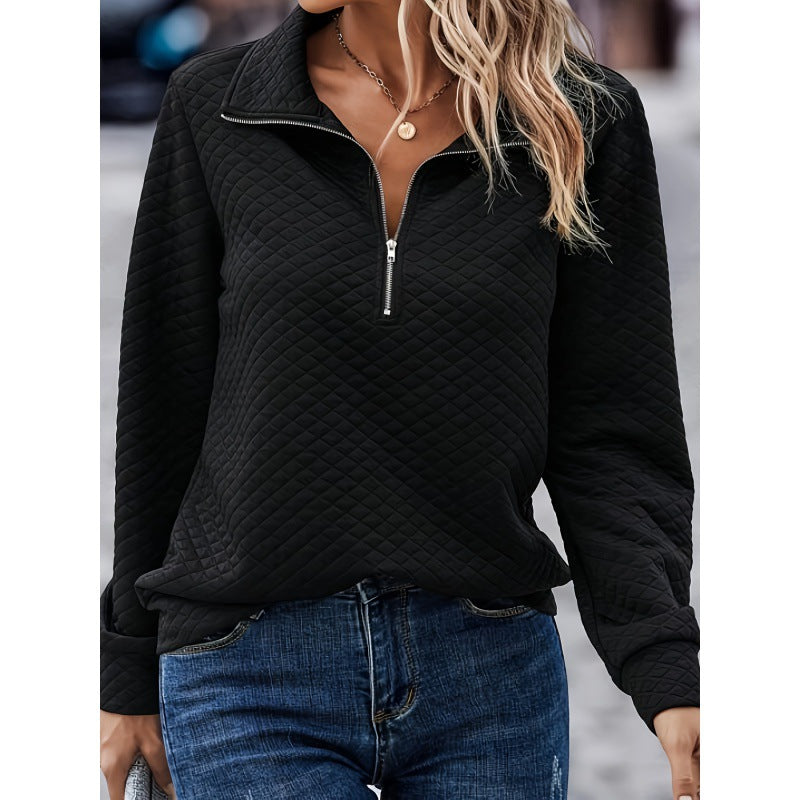 Chic Diamond Lattice Turtleneck Zipper Sweater