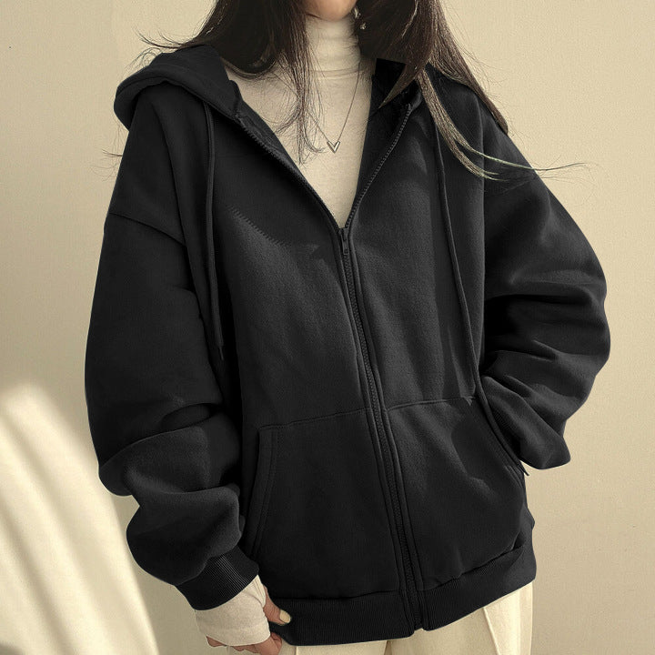 Plush Lined Zip-Up Hooded Sweatshirt Jacket