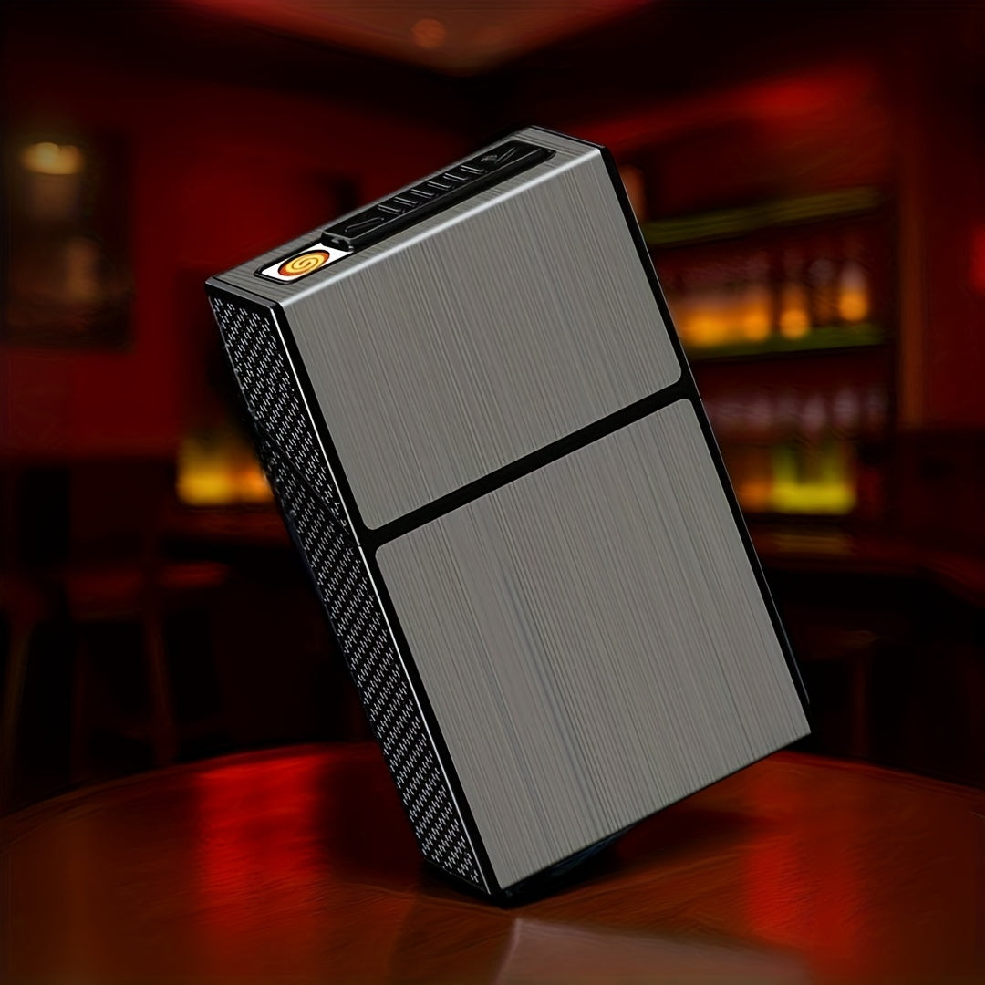 Multifunctional Cigarette Storage Box with Built‑In USB Rechargeable Lighter – Double‑Side Dragon Design, 20‑Pack Capacity