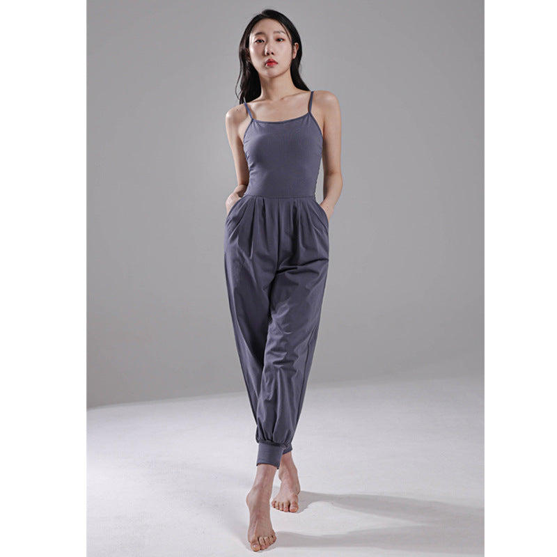 Sleeveless Ankle-Tied Yoga Romper for Fitness & Running