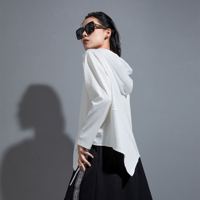 Chic Irregular Stitching Hooded Casual Sweatshirt