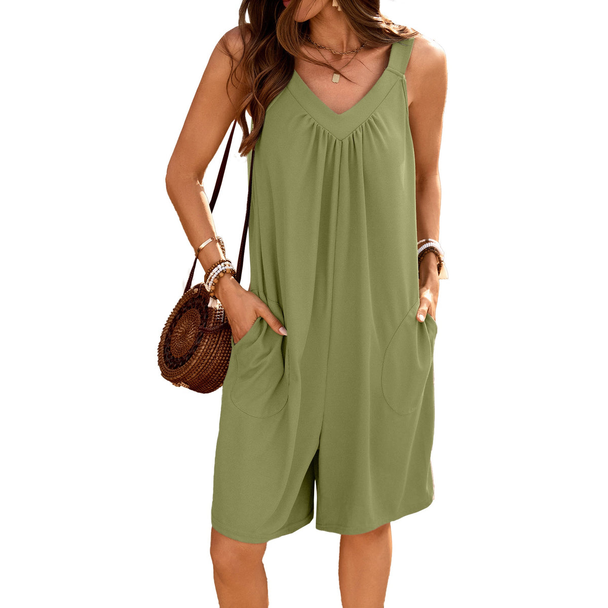 Chic V-Neck Sleeveless Wide-Leg Jumpsuit with Pockets