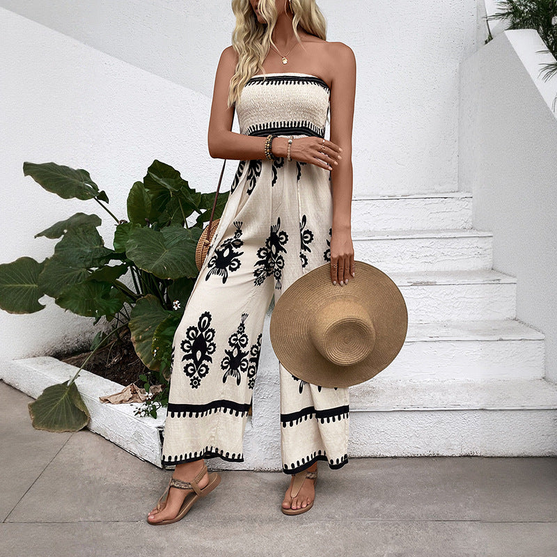 Printed Strapless Wide-Leg Jumpsuit For Women