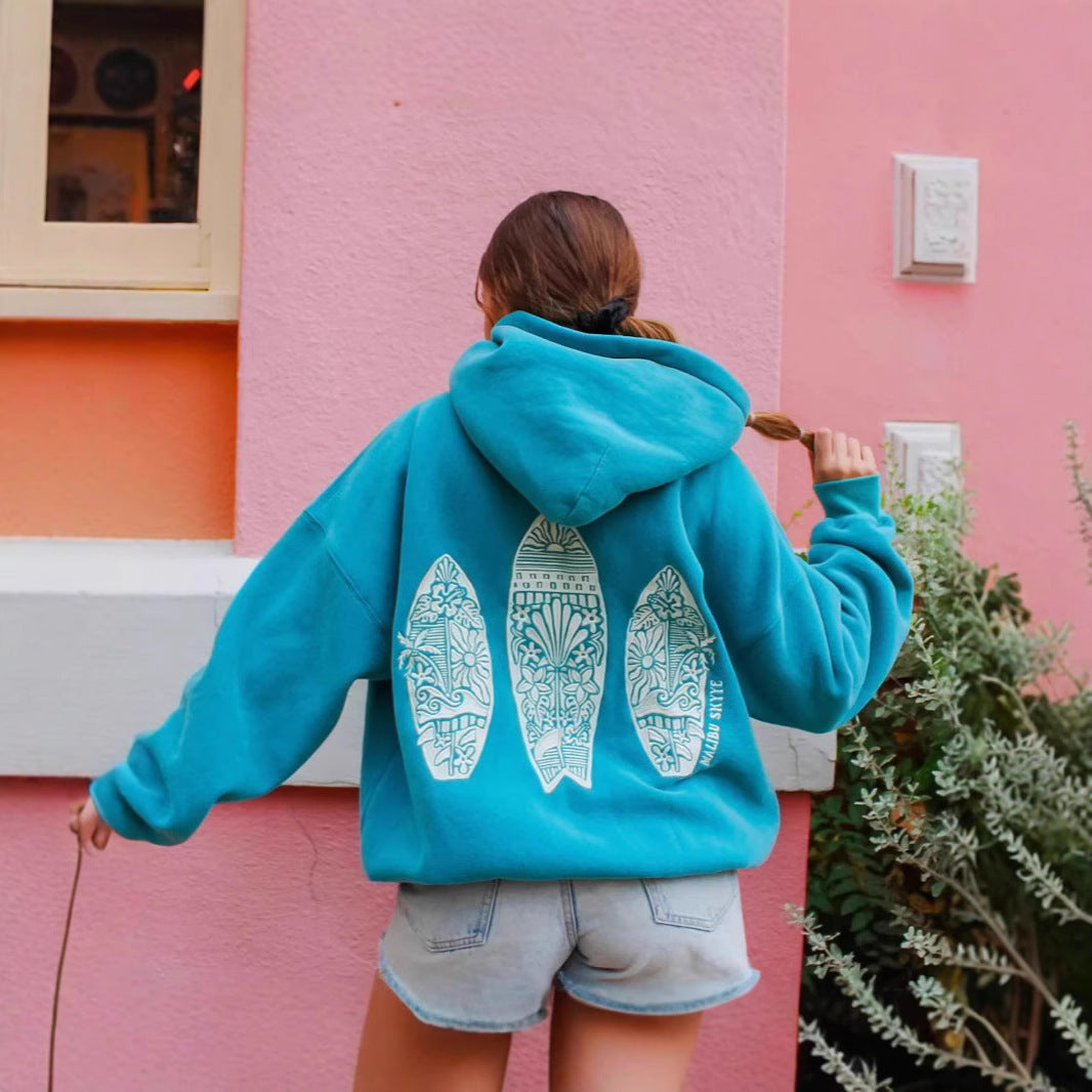 Simple Floral Letter Printing Drop-shoulder Sleeve Ladies Hoodie