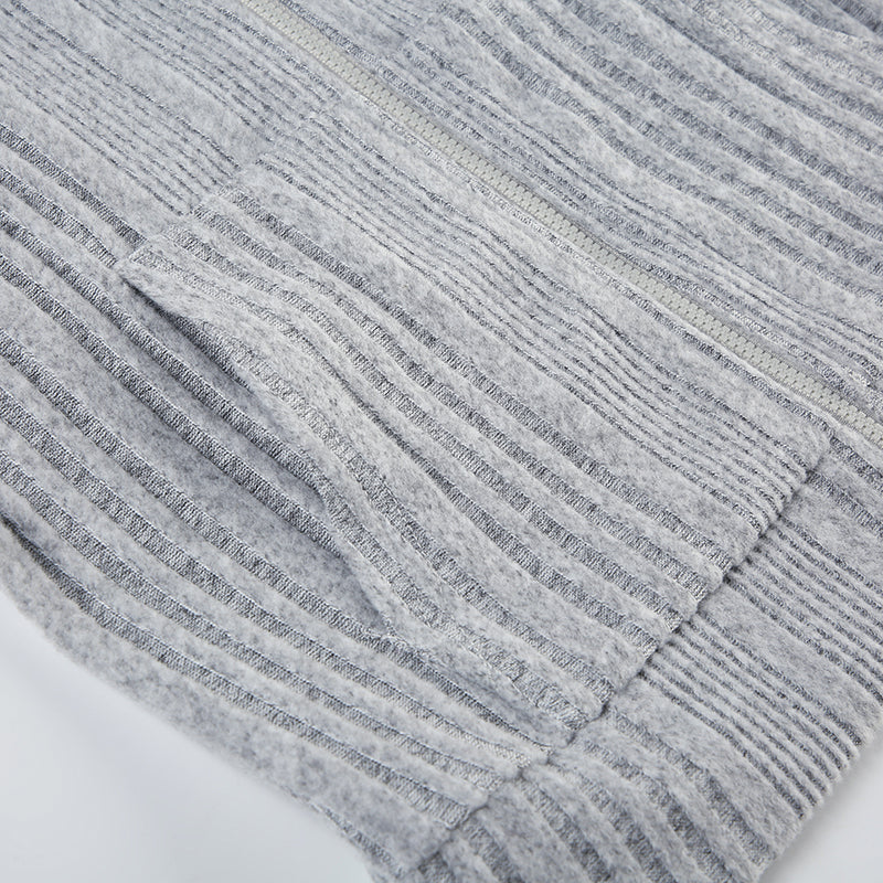 Cozy Grey Hooded Knit Cardigan with Zipper