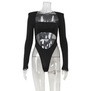 Hollow Design High Waist Padded Shoulder Jumpsuit