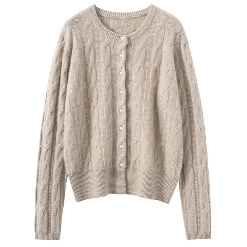 Autumn and Winter New Pure Color Cashmere Women's Knitted Cardigan