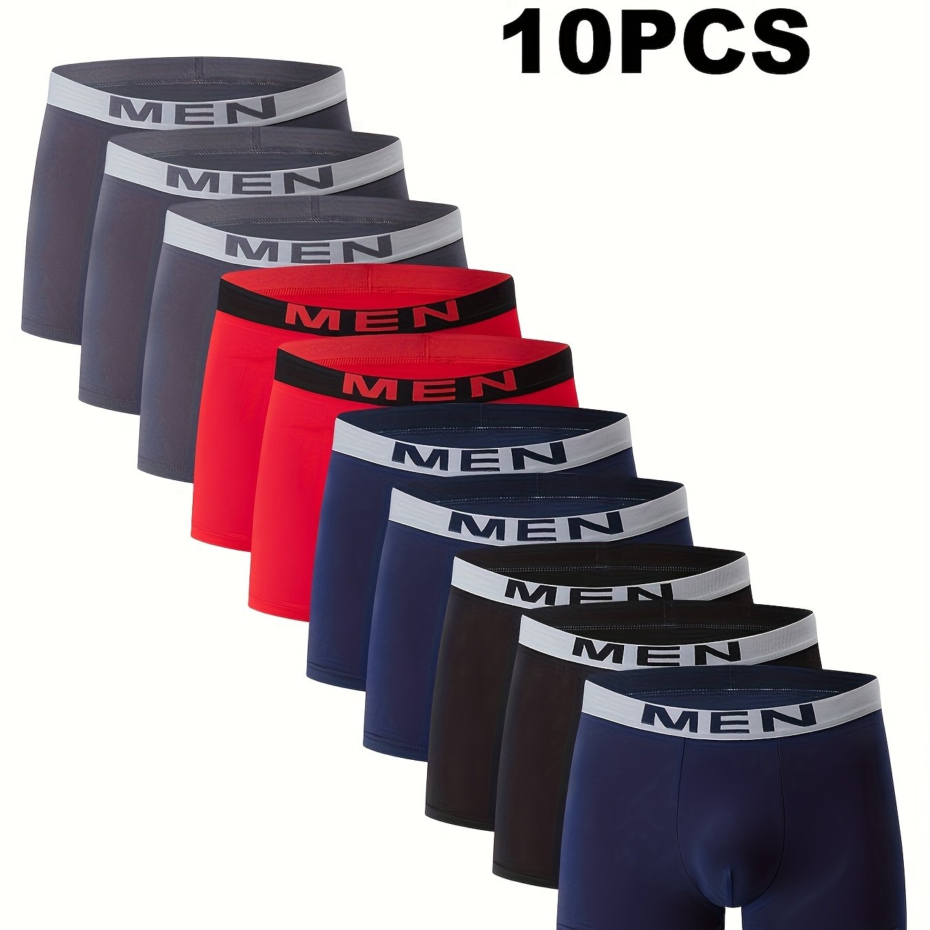 10pcs Set Of Men's Breathable Boxer Underwear - Comfortable And Stretchy, Solid Color, Casual Sports Underwear