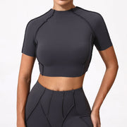 Flattering Short‑Sleeve Yoga Top – No Chest Pad, Breathable Polyester