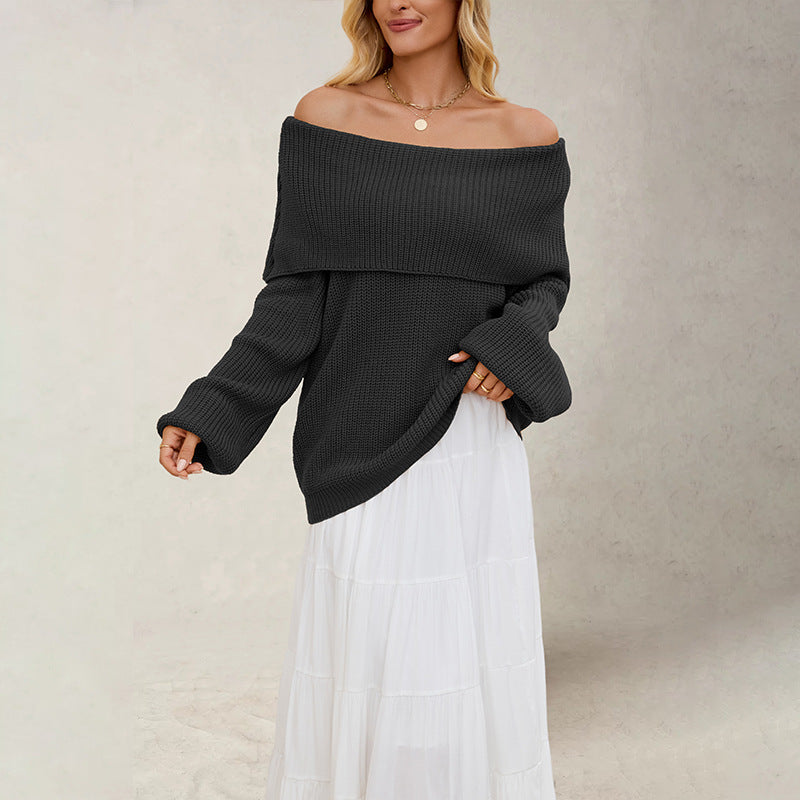 Women's Loose Knit Sweater with Boat Neck