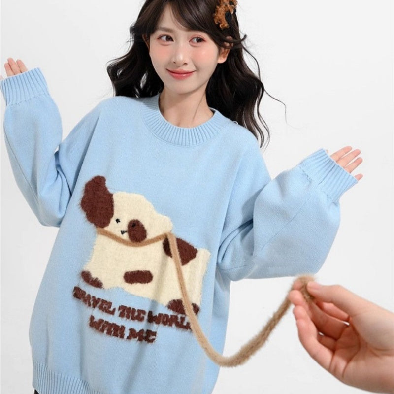 Sweet and Cute New Long-sleeve Loose-fit Tied Top for Autumn