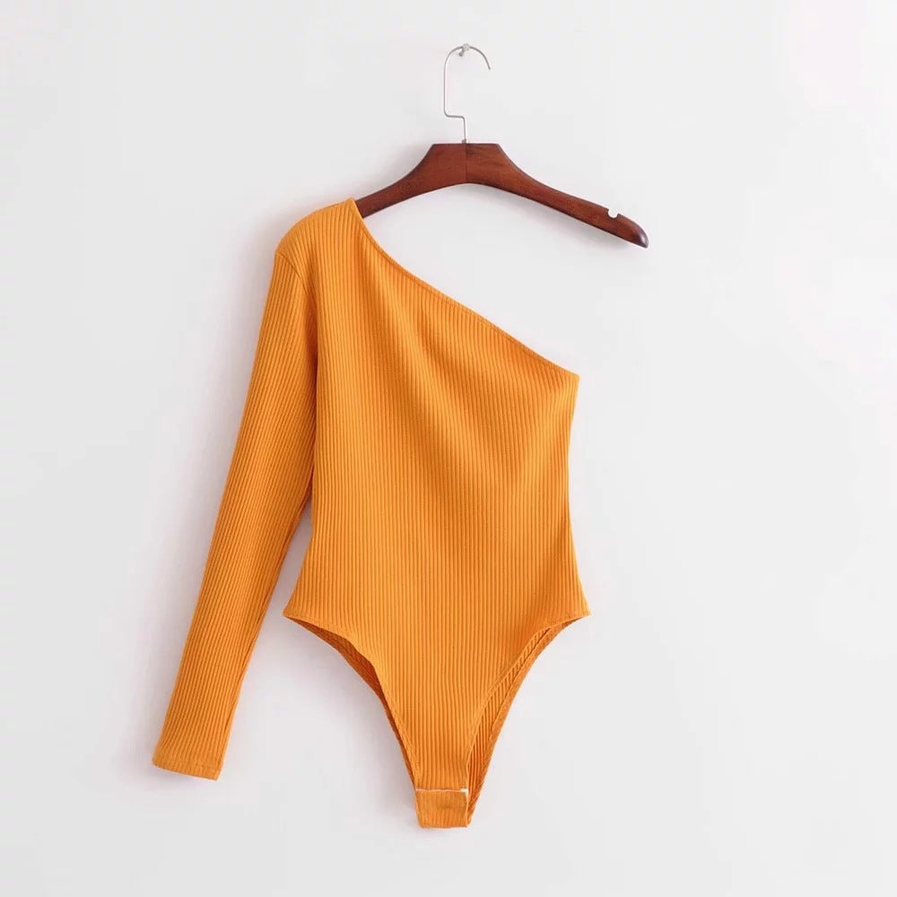 Women's Autumn Thread Elastic Diagonal Collar One-piece Bottoming Shirt