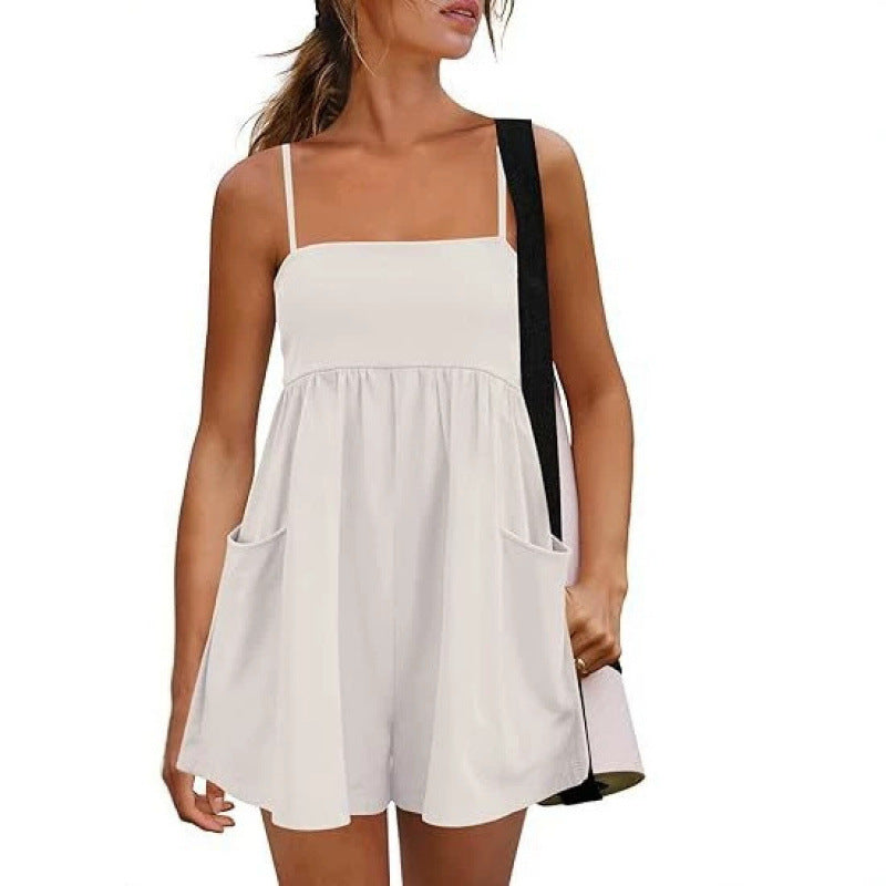 Womens Summer Casual Jumpsuit With Straps And Pockets For Home Or Outdoors