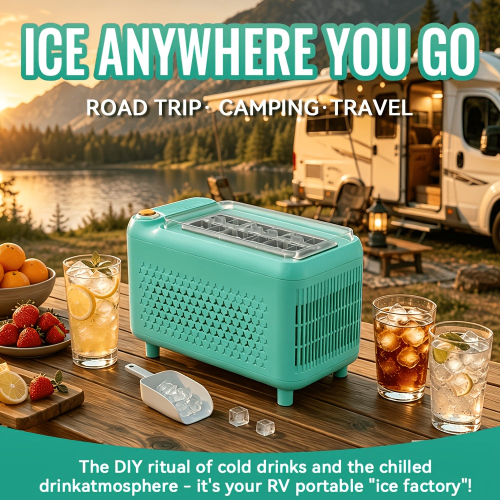 Compact RV Refrigerator with 12‑Cube Ice Maker – 12V Vehicle Power, Auxiliary Defrost Strip for Fast Ice Release