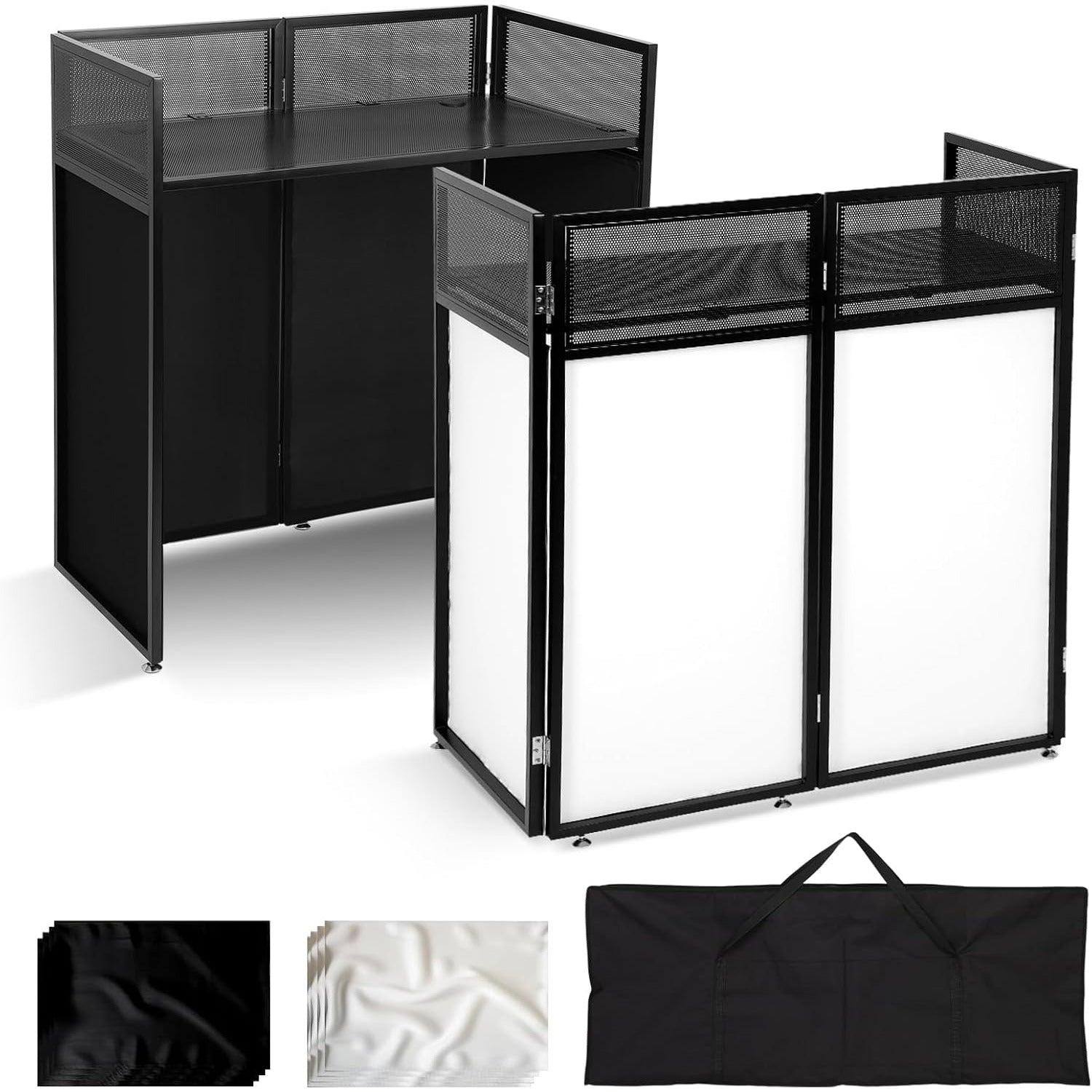Portable Foldable DJ Booth Table with Metal Frame, Detachable 40×20 in Top, Adjustable Height, Carry Bag – 44×42.2×20.6 in
