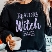 Black Witch Face Graphic Loose Pullover Hoodie