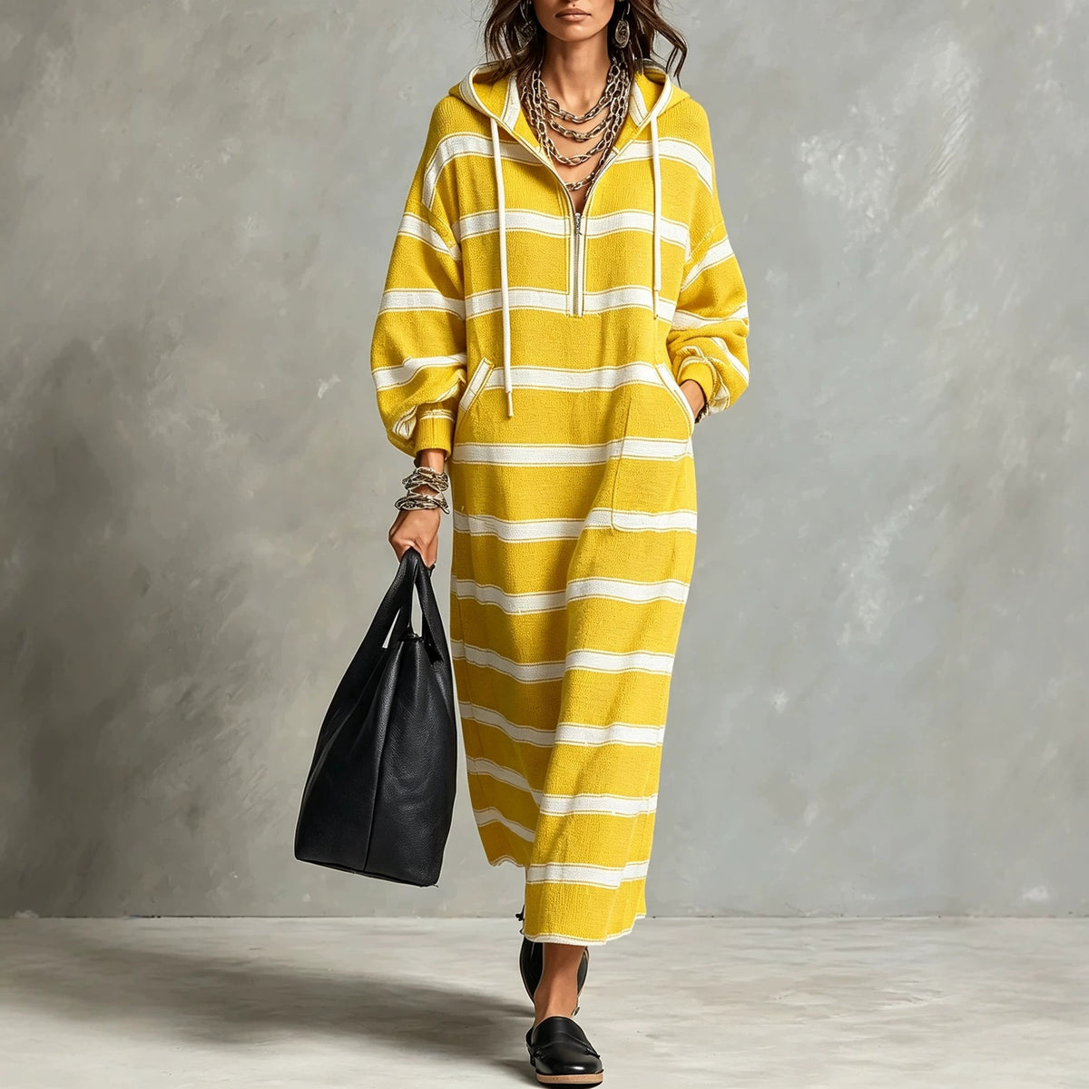 Women's Half-Zip Loose Printed Hoodie Dress