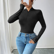 Women's Half-Zip Casual Long Sleeve Romper