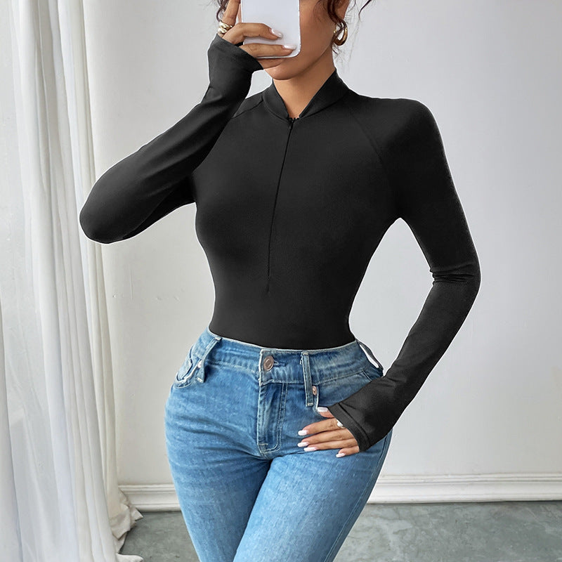 Women's Half-Zip Casual Long Sleeve Romper