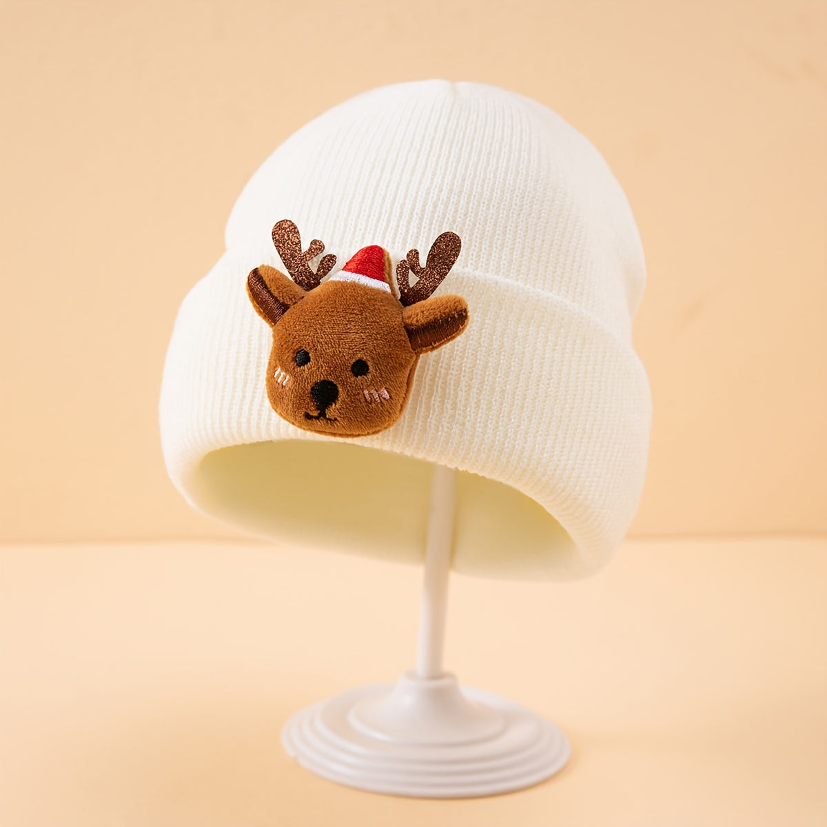 Red Christmas Reindeer Beanie Hat for Babies 0-3 Years