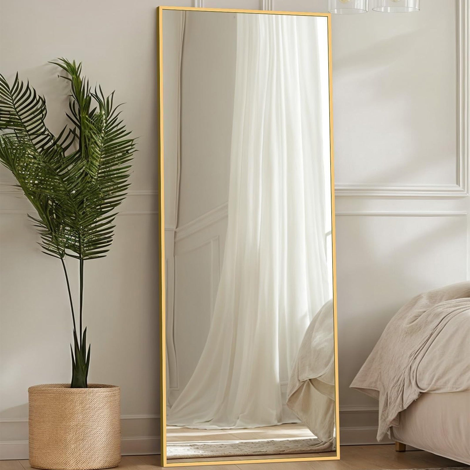 Full Length Mirror, Arched Floor Mirror Freestanding, 58×19 In Floor Standing Mirror Full Body Mirror With Stand For Bedroom, Hanging Mounted Mirror For Living Room Cloakroom