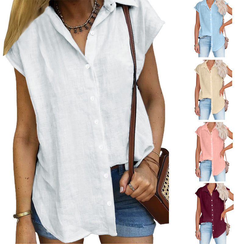 Solid-color Single-breasted Lapel Shirt Sleeveless Loose-fitting Top