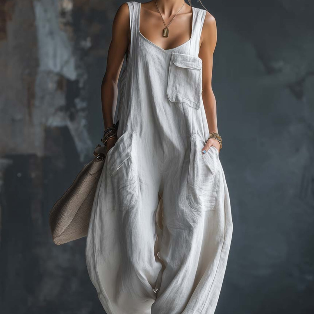 Women's Solid Color Loose Casual Jumpsuit