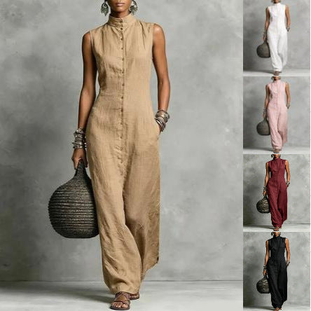 Chic Sleeveless Stand-Collar Jumpsuit for Women