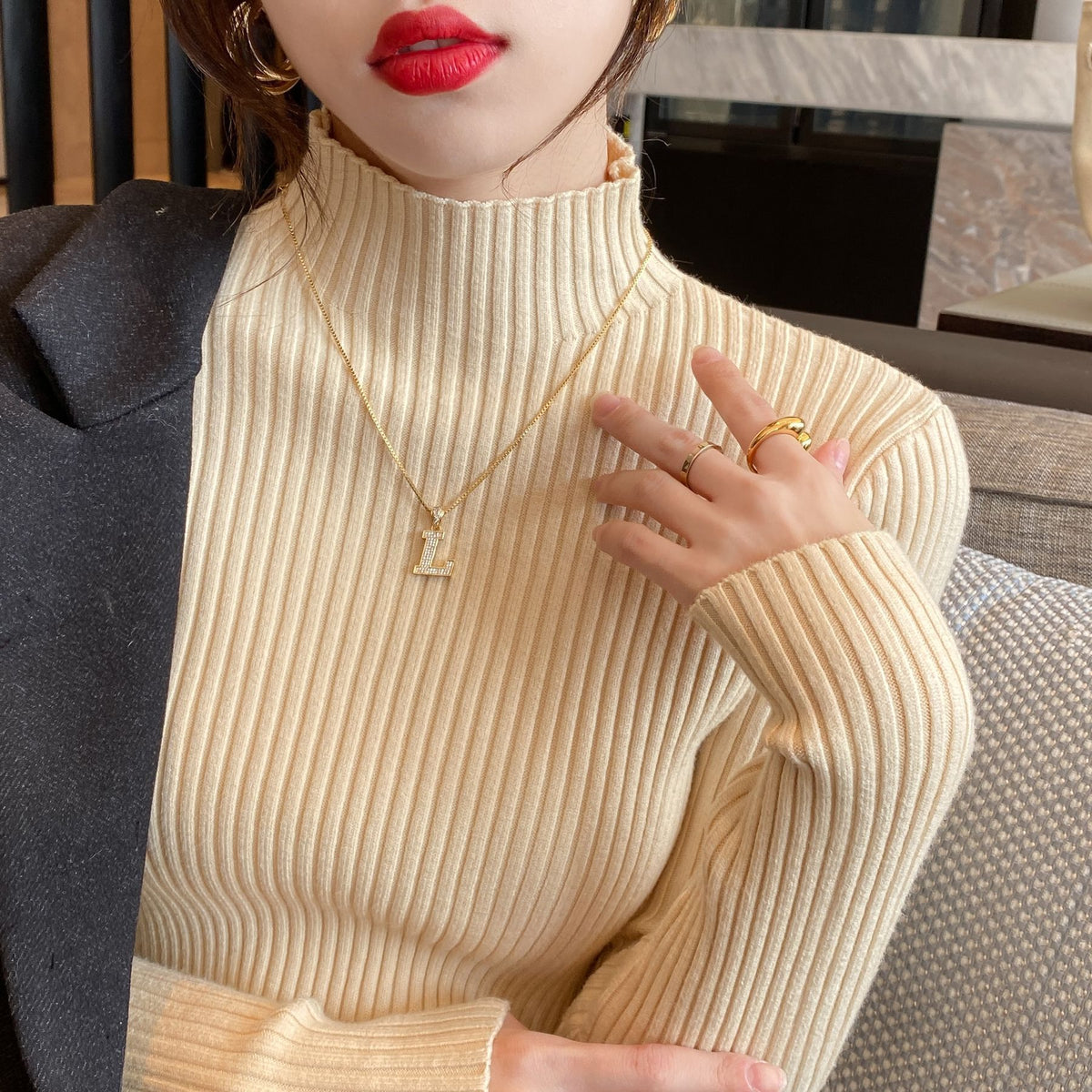 Half Turtleneck Knitted Sweater Women's Bottoming Shirt Women's Autumn and Winter